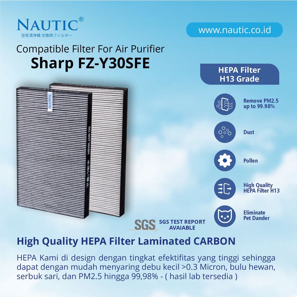 NAUTIC - HEPA FILTER FZ-Y30SFE REPLACEMENT buat SHARP FU-Y30E / KC-930E / FU-Z31E