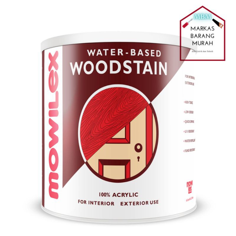 Mowilex Woodstain water based ( 1L ) / Politur kayu / pelitur air / cat kayu / Cat air