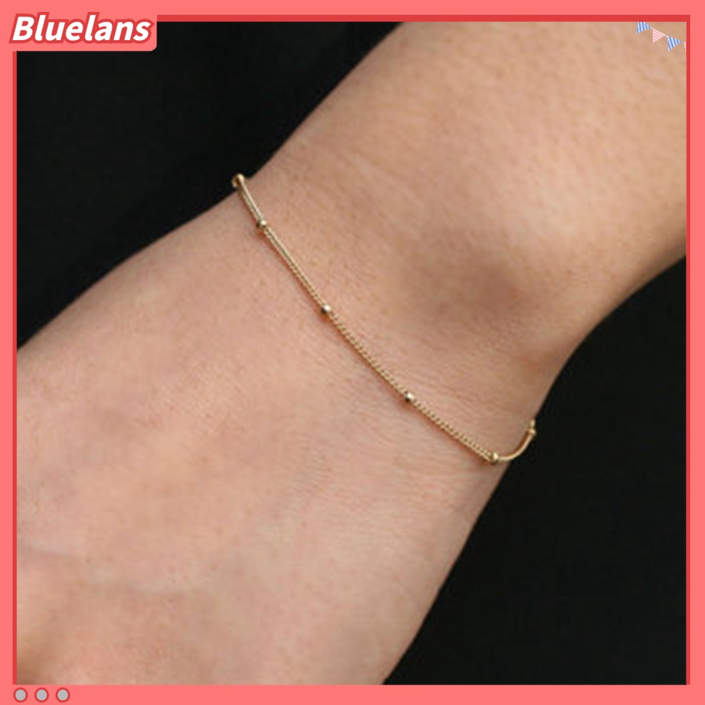 Bluelans Gelang Tangan Rantai Manik-Manik Kecil Tahan Korosif Warna Solid Untuk Wanita