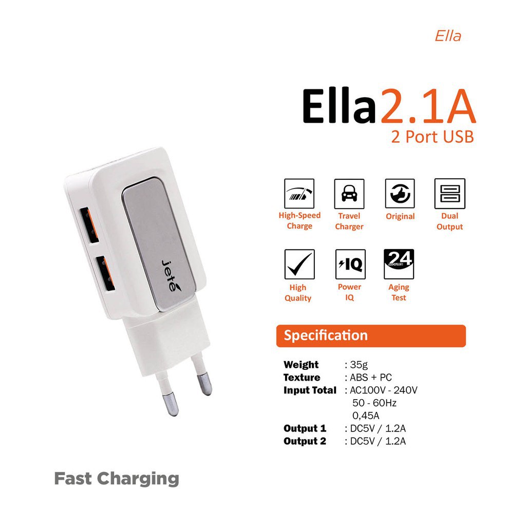 CHARGER JETE C10 2.1A WHITE - ORIGINAL JETE