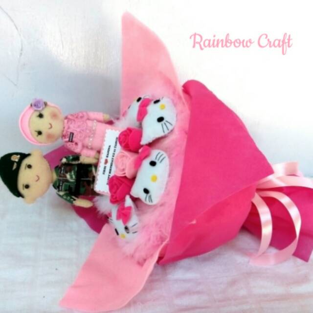 Buket boneka flanel couple profesi tentara