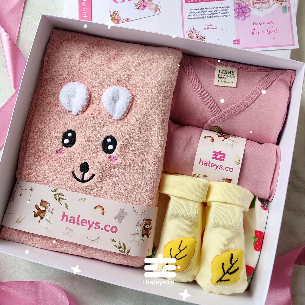 Boys/Girl Baby Hampers 0-12 months/ Hampers bayi newborn/ Kado bayi/ Babyboy Gift / Kado Lahiran / Giftbox / Kado Bayi Perempuan / Girl Hampers baby / Kado bayi laki laki / Haleys.co-Pink Peony