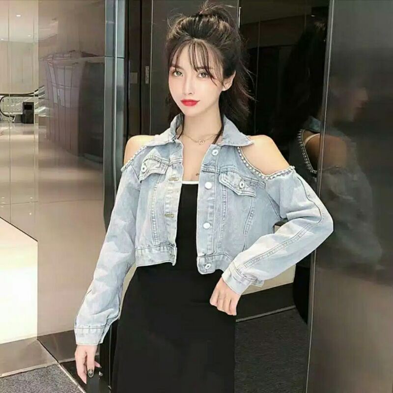 Jaket2017 Baju jaket jeans dilan lengan bolong cewek import jaket jeans denim kekinian wanita import