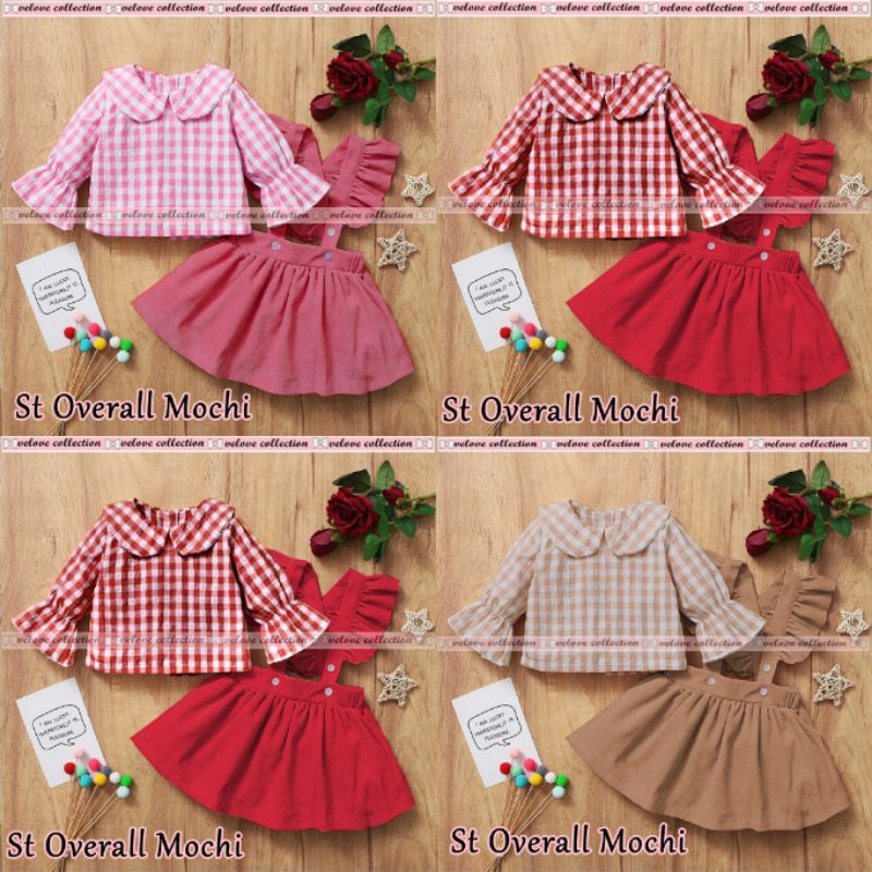 SET OVERALL MOCHI KID / SETELAN BAJU anak perempuan Korea/ SETELAN OVERALL ANAK usia 3-5Tahun BAJU ANAK LUCU MODEL LUCU