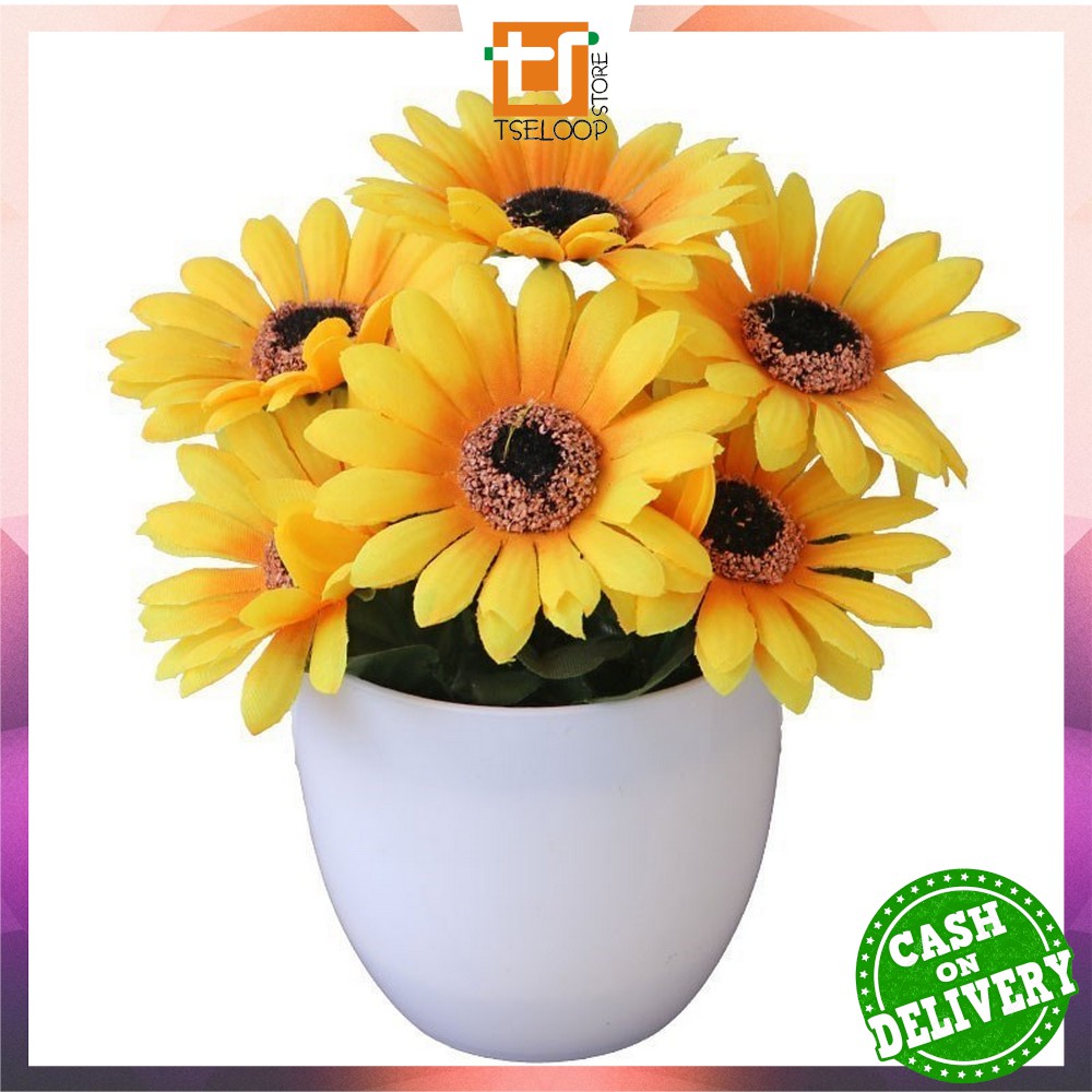 OFM-C35-37 Ornamen Pot Bonsai Pajangan Dekorasi Rumah Tanaman Bunga Hias Plastik Artificial Flower-Bunga Matahari