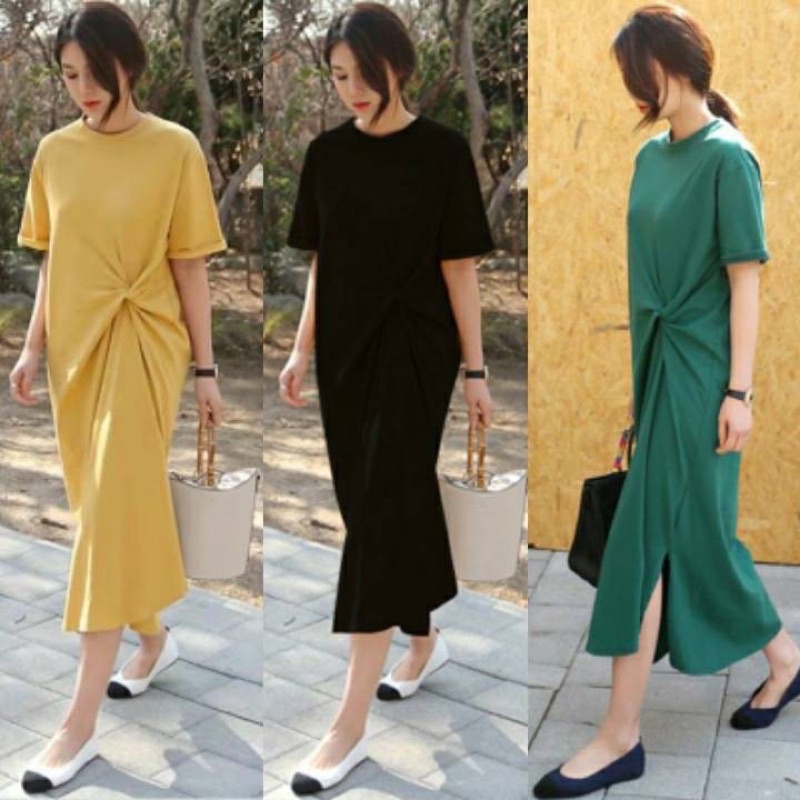 DRESS KOREAN MAXI LENGAN PENDEK SIMPUL