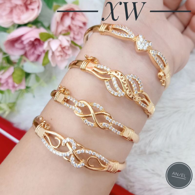 GELANG TANGAN WANITA GOLONG BANGLE TITANIUM LAPIS EMAS 18K