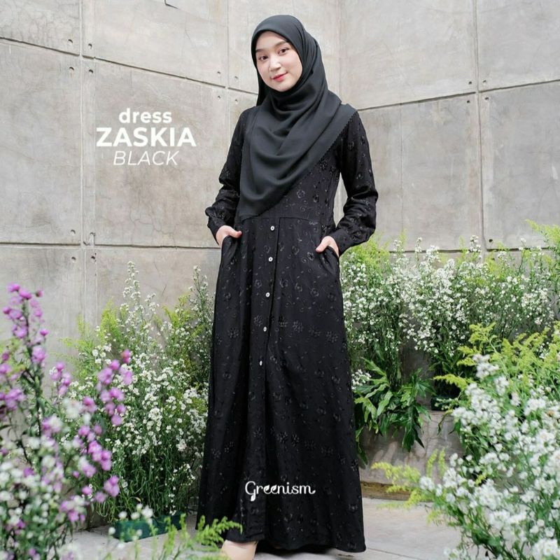 ZASKIA DRESS GREENISM Gamis Bordir Dress Muslimah Terbaru