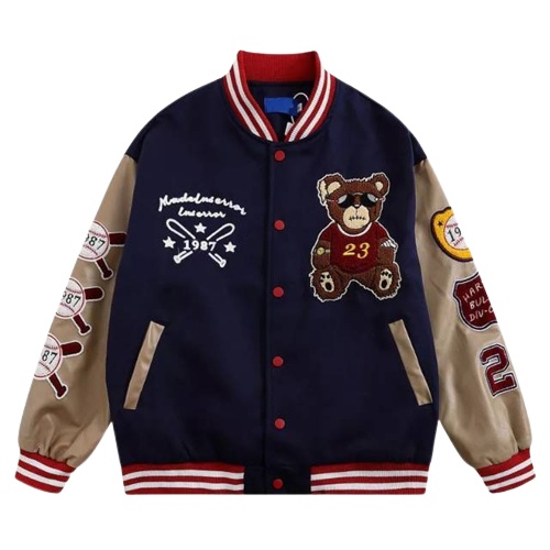 Jaket Varsity Full Bordir / Jaket Baseball Fasity Vintage Bear Beruang Lucu Pria Wanita