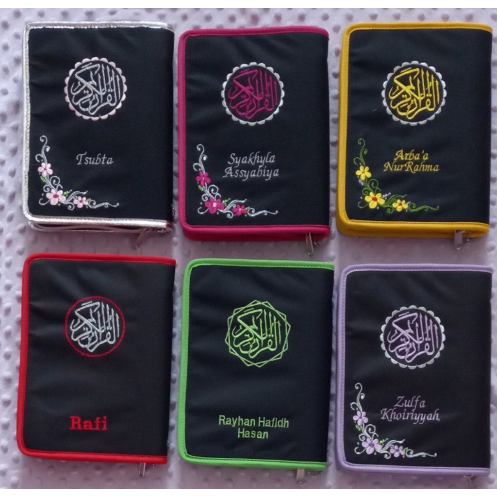 

Sampul mushaf Al-Qur'an Tambah nama HURUF LATIN harga per baris/12 huruf.