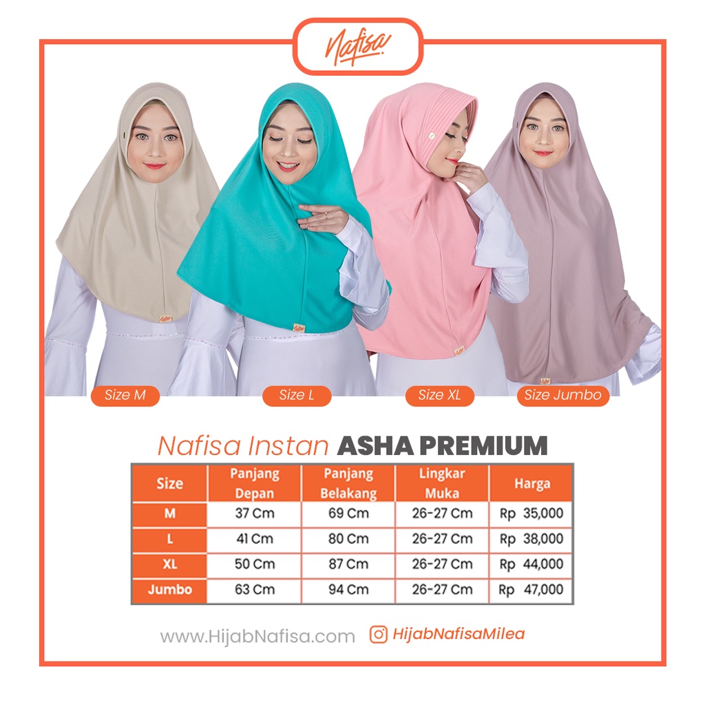 Hijab Instan Bergo Nafisa ASHA PREMIUM | Jilbab Instan Kaos Premium Kerudung Instan Pad Kecil khimar Kaos Premium