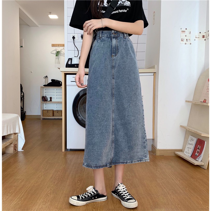 Rok split pinggang tinggi korean style Korea Style Rok denim jeans dres