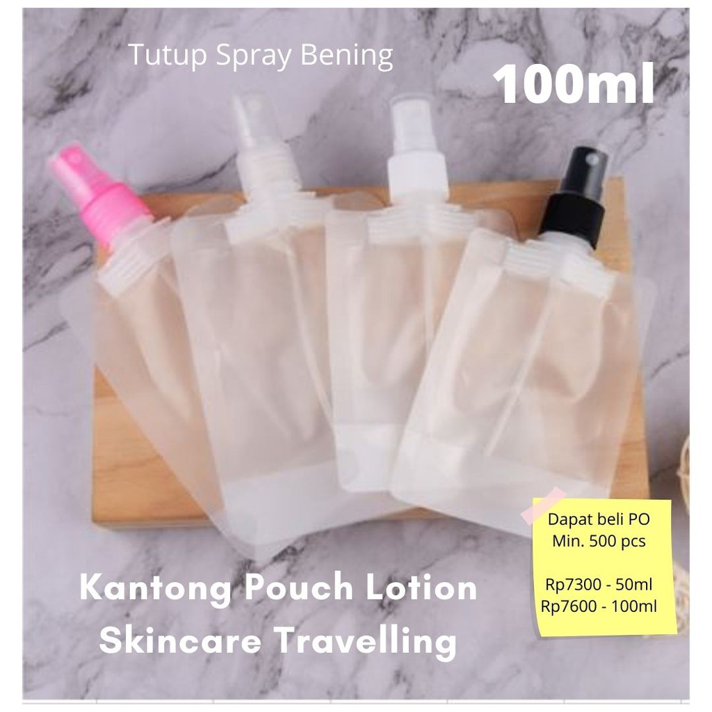 Kantong Pouch Traveling 100ml Pump / Spray Wadah Kosmetik Skincare Lotion Sanitizer Shampoo Botol Sh
