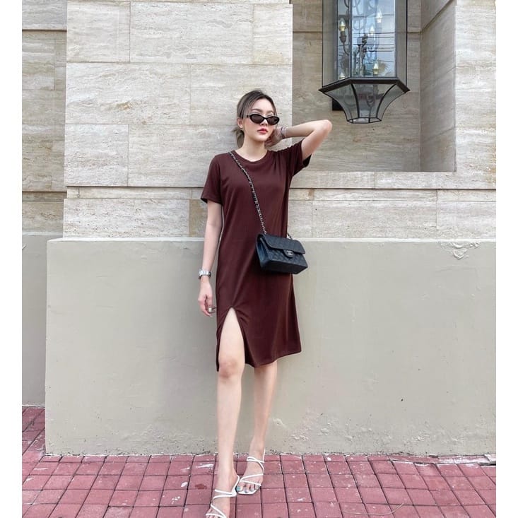 BEFAST - ZEC OOTD Wanita Dress TAHANY / Chloe Slit Dress /Dress Wanita Casual / Dress Polos Kekinian / Dress Bisa Di Pakai Ke Pesta / Dress Wanita Elegan