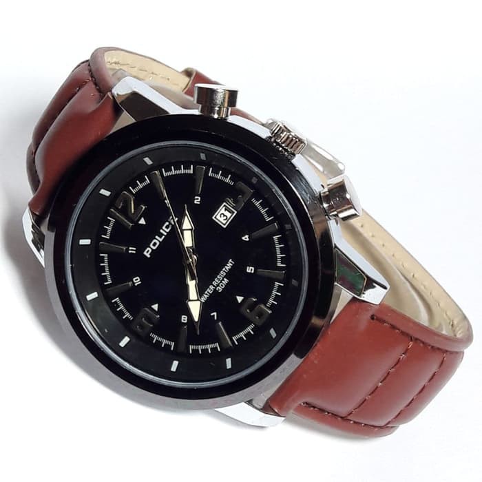 JAM TANGAN PRIA POLICE TANGGAL KULIT BROWN SILVER