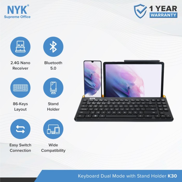 Keyboard Mini Wireless Bluetooth NYK K30 Multi Device