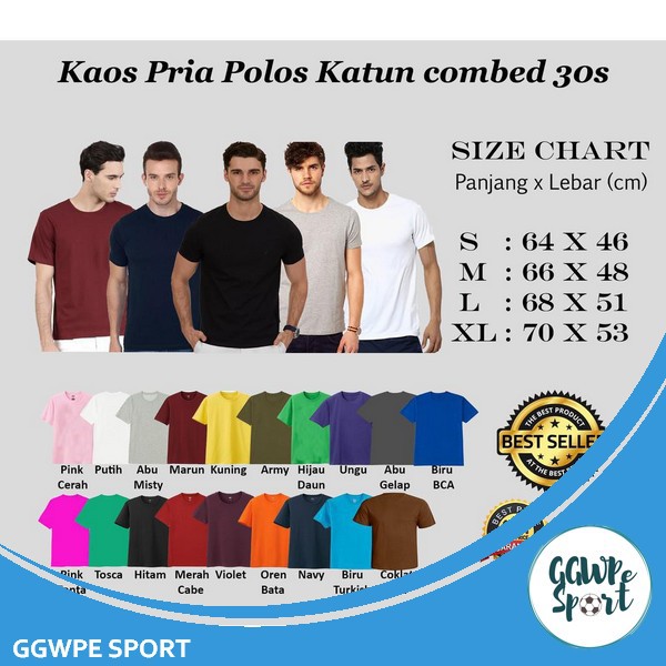 KAOS POLOS LENGAN PENDEK PRIA COWOK LAKI LAKI KATUN COMBED 30S GARANSI KUALITAS TERBAIK