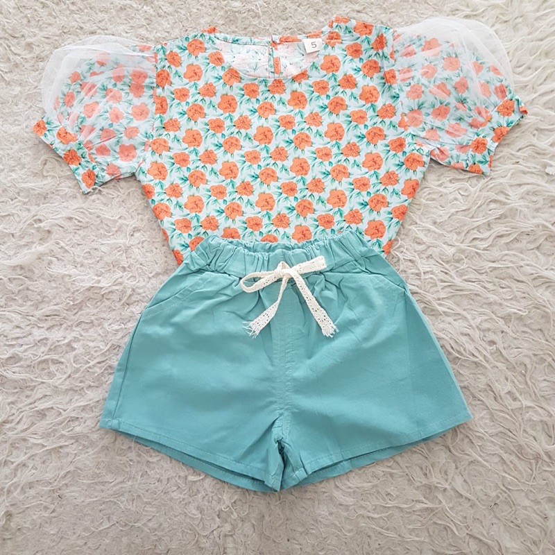 Baju bayi IMPORT Puff Flower setelan