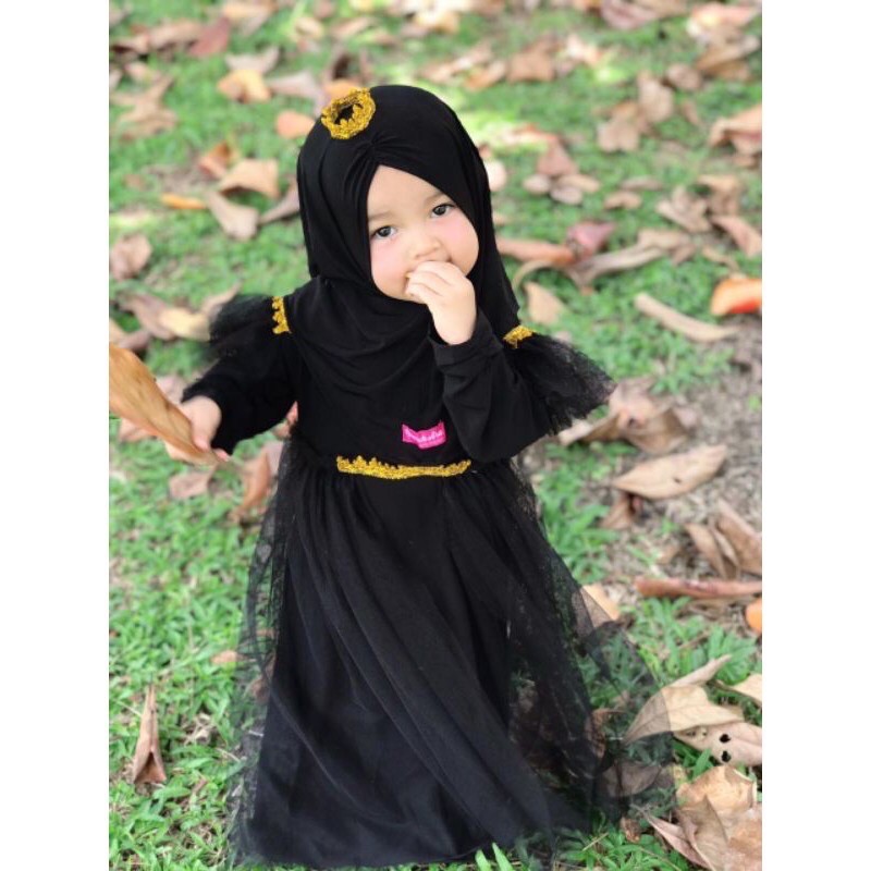 Gamis Queen set hijab Dress anak / gamis anak / baju muslim anak / gamis queen tutu anak rumah ara / gamis frozen