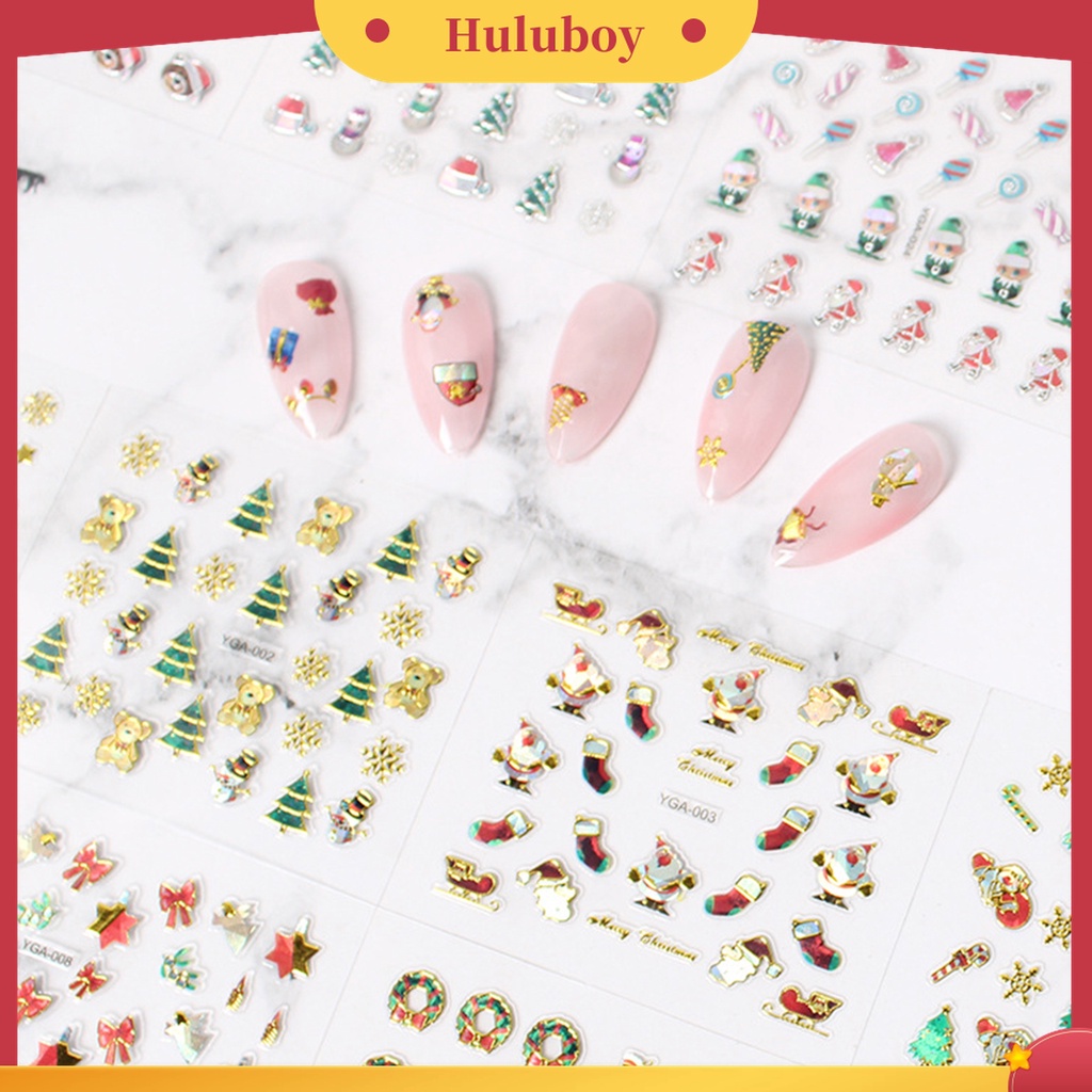 Huluboy Huluboy♡ 24pcs / Set Stiker Kuku Motif Natal Warna-Warni Untuk Dekorasi Manicure
