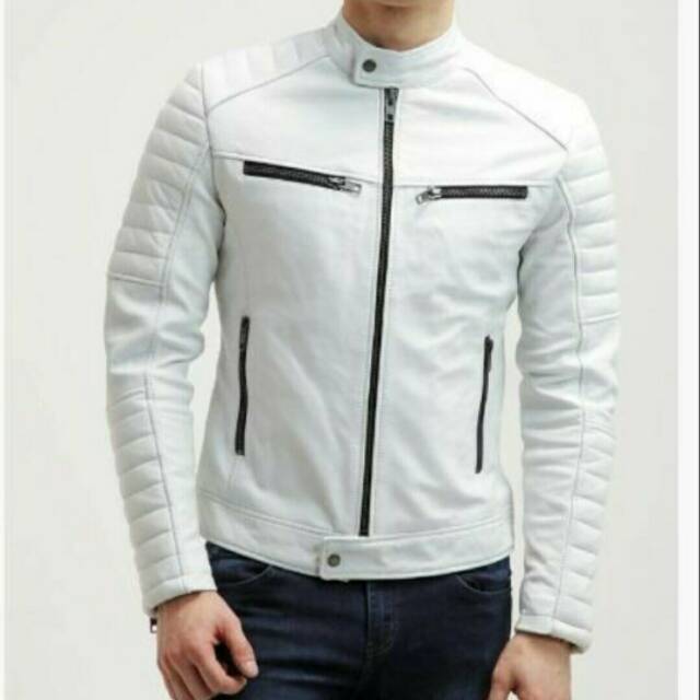 Jaket semi kulit putih pria sd ukuran besar / white leather jacket for man update