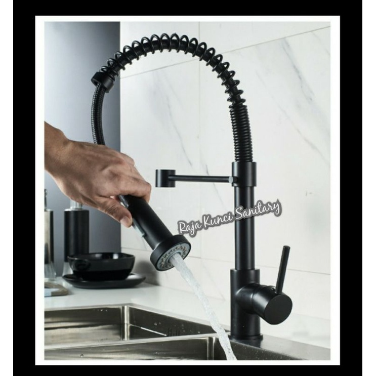 Kran Sink Mixer Tarik Panas Dingin Stainless Hitam/Black/Kran Cuci Piring Panas Dibngin Stainless Hitam Black