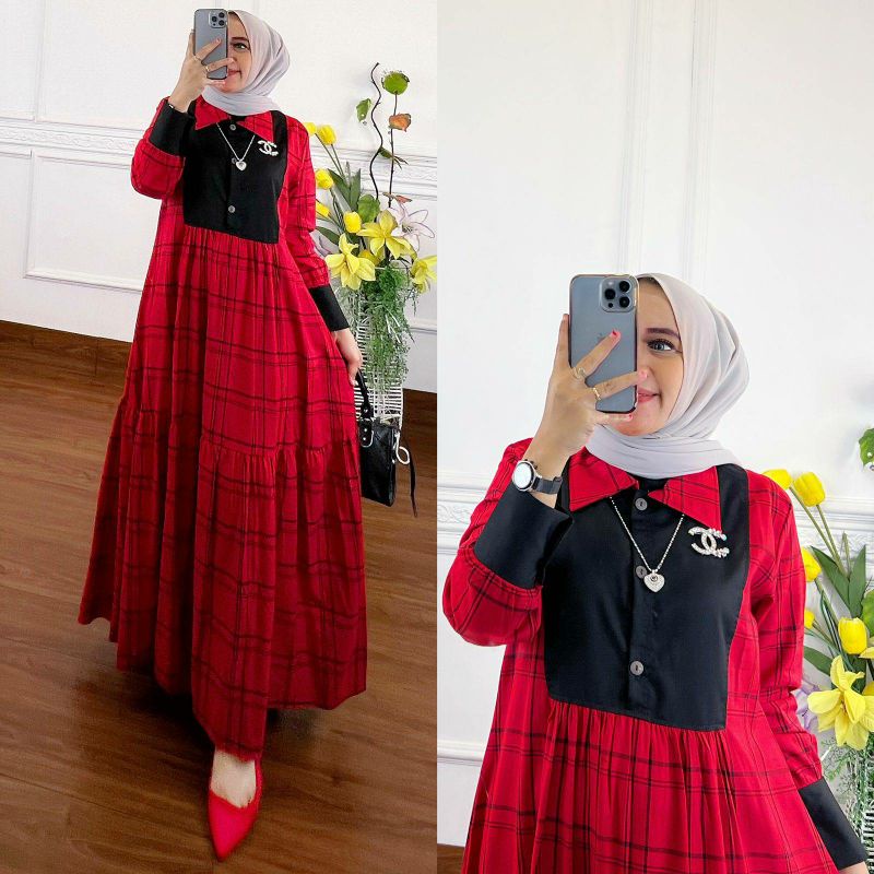 SAVIRA MIDI DRESS Matt katun flanel mix toyobo Busui wudhu friendly