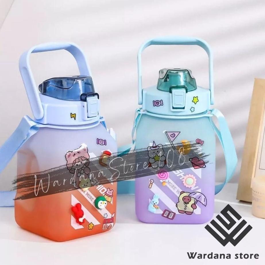 Terjangkau - BOTOL MINUM VIRAL GEMOY KOTAK 3D VIRAL WARNA GRADASI PASTEL 1.5 LITER FREE 2D & 3D STIC