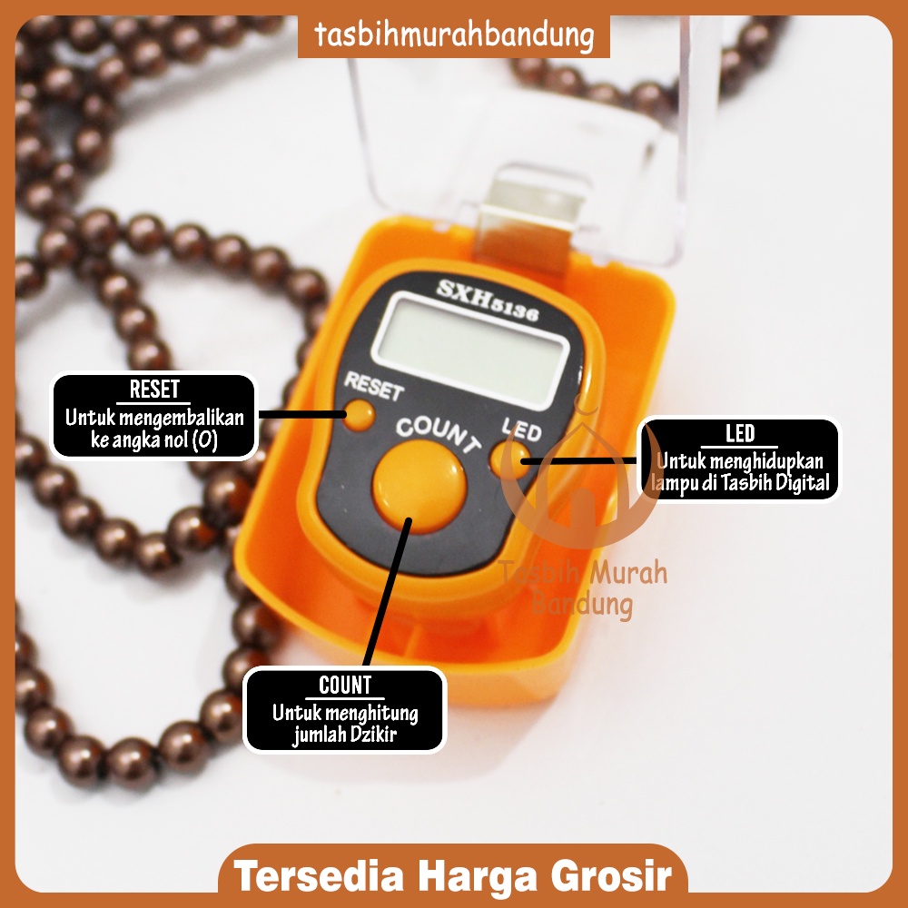TASBIH DIGITAL LED KOTAK KACA DAN CARD + MIKA