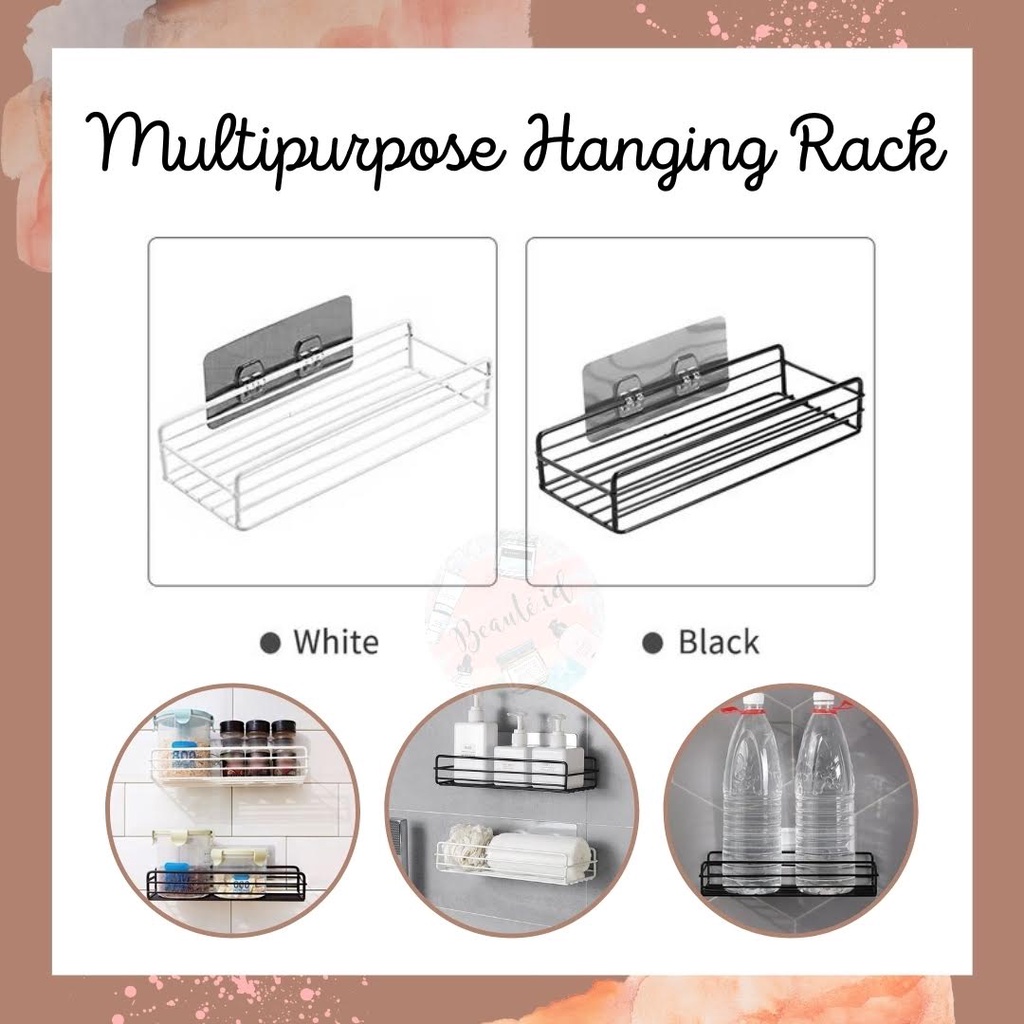 Rak Gantungan Wadah Dapur Kamar Mandi Dinding Multifungsi Dekorasi Gantungan Kuat Peralatan Bumbu Dapur Sabun Sampo Stainless Steel Bathroom Kitchen Storage Shelf Hanging Rack