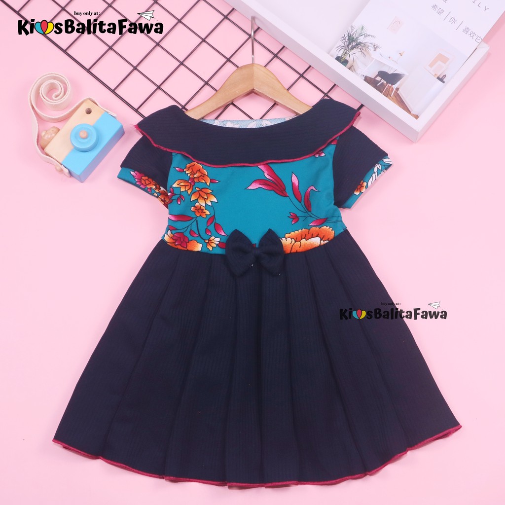 Dress Audy uk 1-2 Tahun / Dres Pesta Murah Grosir Baju Anak Perempuan Harian Gaun Lengan Motif