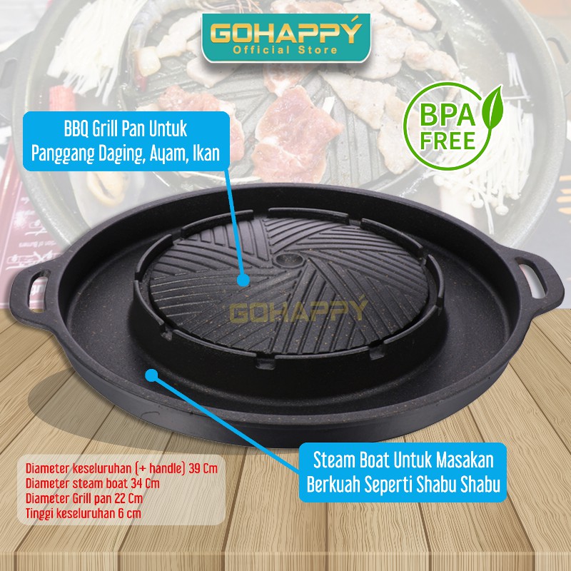 Everlux Panci Jeongol Grill 2 in 1 Bulgogi Pan mookata - Alat panggang steamboat GHK39 GOHAPPY