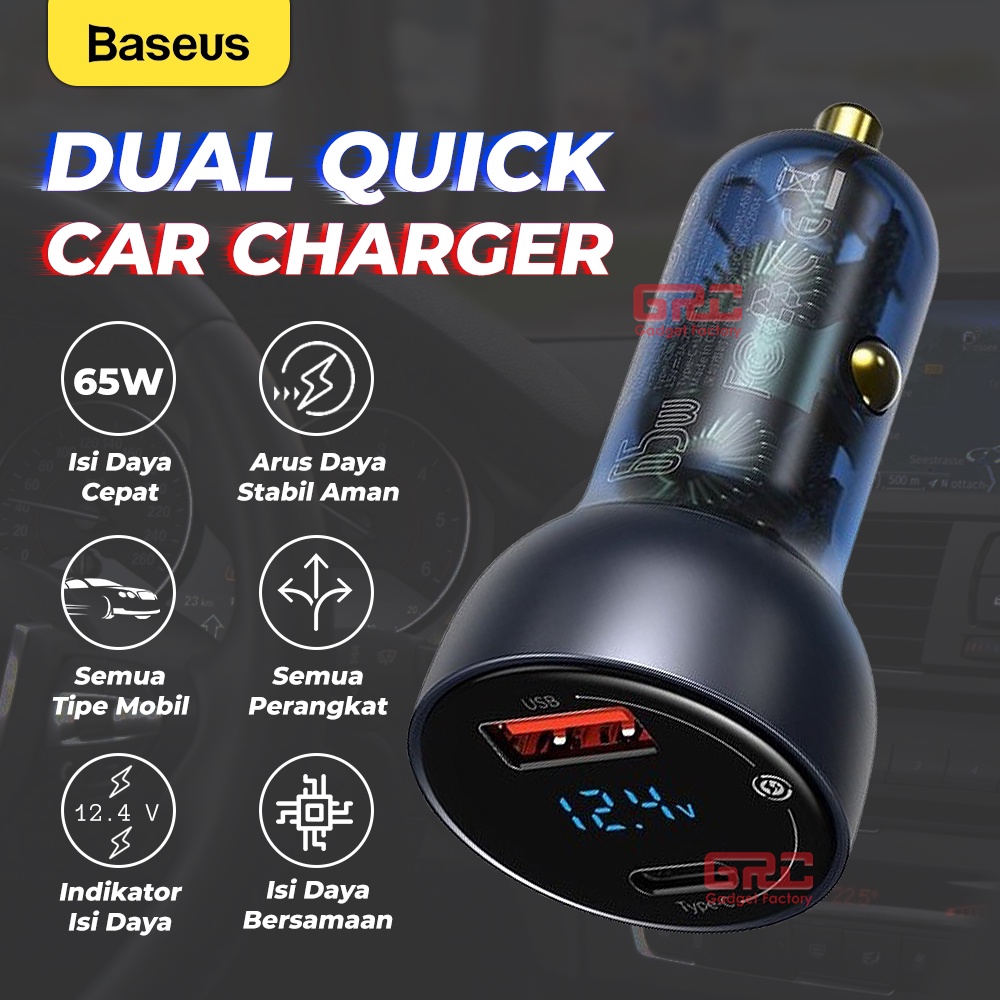 Car Charger Mobil USB Type C Baseus Dual Quick PDC Fast Charging