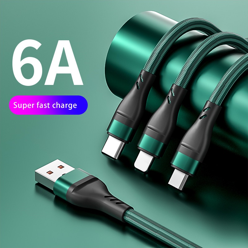 6a Kabel Data / Charger Micro Usb / Tipe C / Lightning 3in1 Untuk Android / IPhone