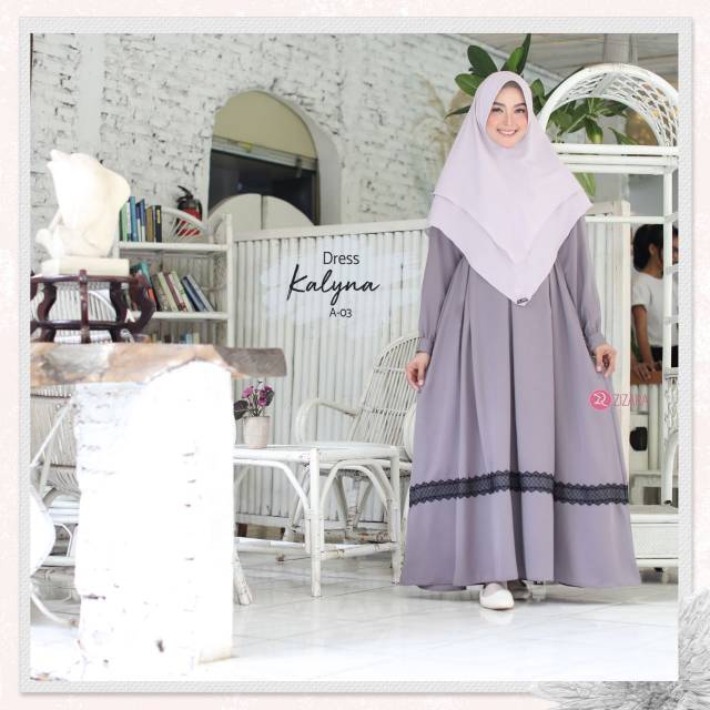 Gamis Kalyna Dress Zizara Kode A03 Busui Syari Cantik Polosan List Brukat Manis
