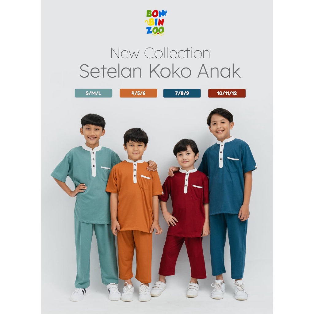 Bonbinzoo Youseff Muslim Koko Set Setelan Baju Muslim Koko Anak Laki-Laki 1-12 Tahun