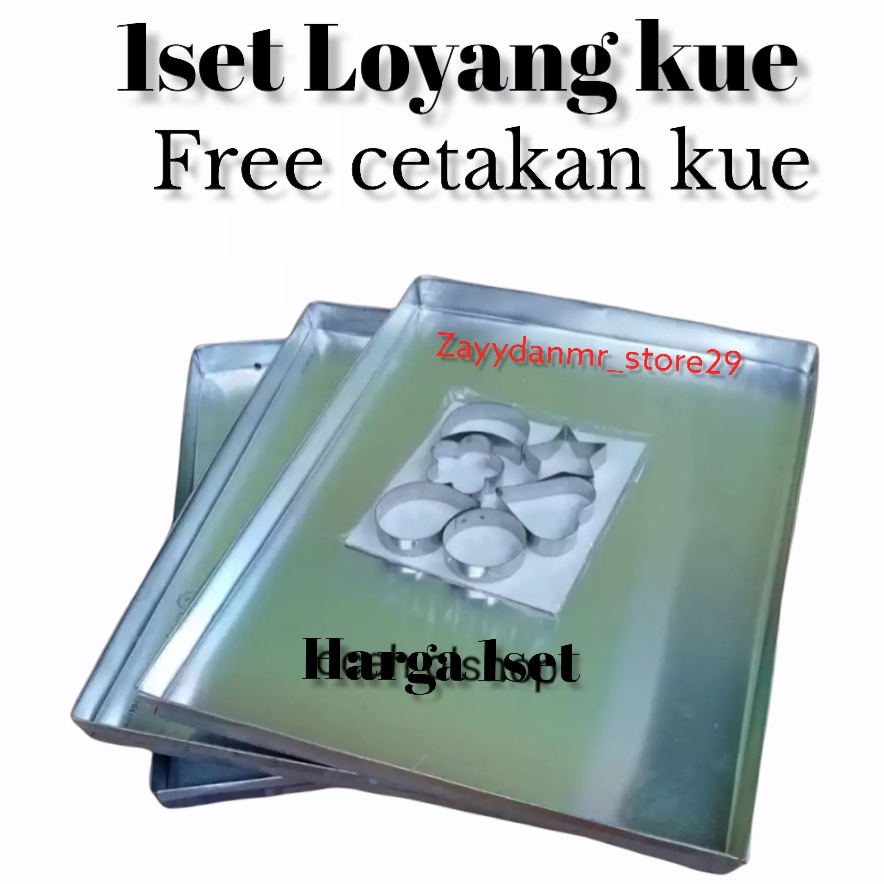 Loyang kue kering loyang oven 1set isi 3pcs free cetakan kue kering isi 6pcs termurah harga 1set