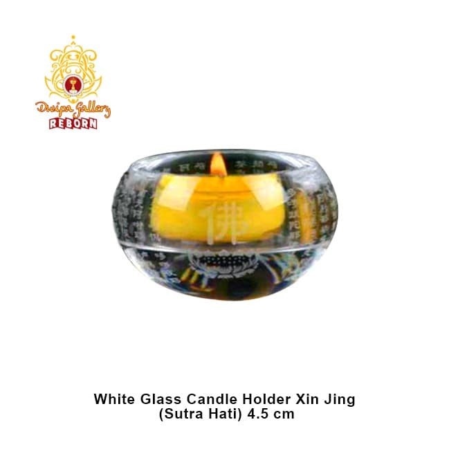 White Glass Candle Holder Xin Jing (Sutra Hati)