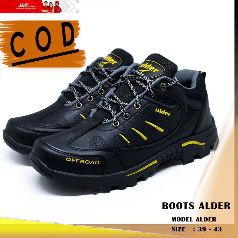 ALDER Sepatu Gunung Pria Model Boots tinggi Size 39-43 Sol karet upper kulit sintetis Sepatu Pria-A pendek hitam baru
