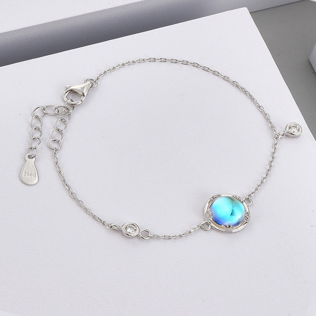 Hu Hu Hu Hu Hu Alat Bantu Pasang Kacamata♡ Silverhoo Gelang Tangan Rantai Adjustable Hias Batu Zircon Kubik Biru + Kait Lobster Untuk Wanita
