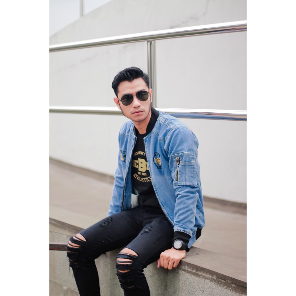 Jaket jeans pria model bomber