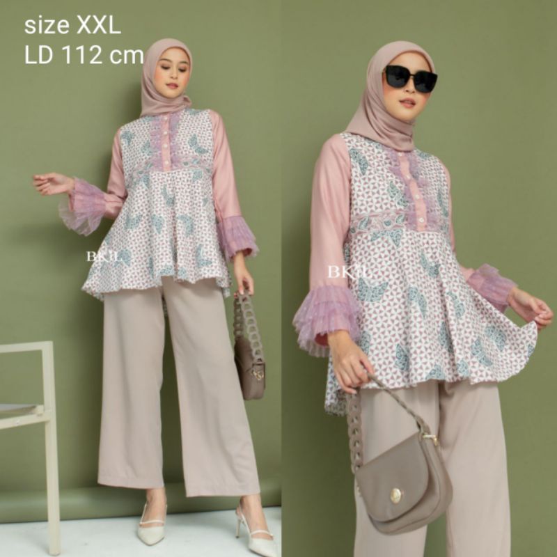 tey-17 Batik wanita ASJ SA HRB026 Kenongo Kemeja Tosca Pendek queenbutik