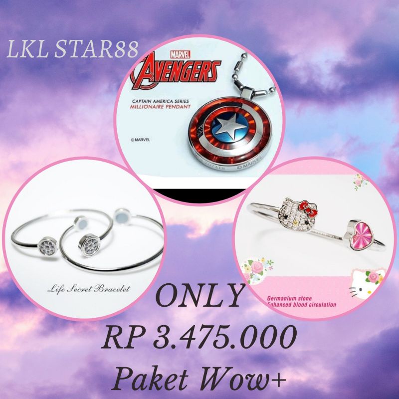Paket Pendant Captain America + Life Secret Bracelet + Bangle Hello Kitty ORIGINAL MCI
