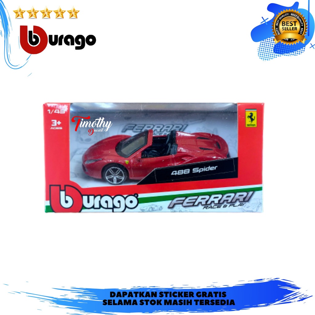 Bburago Ferrari Series 488 Spider Merah Timothy Diecast Mobil