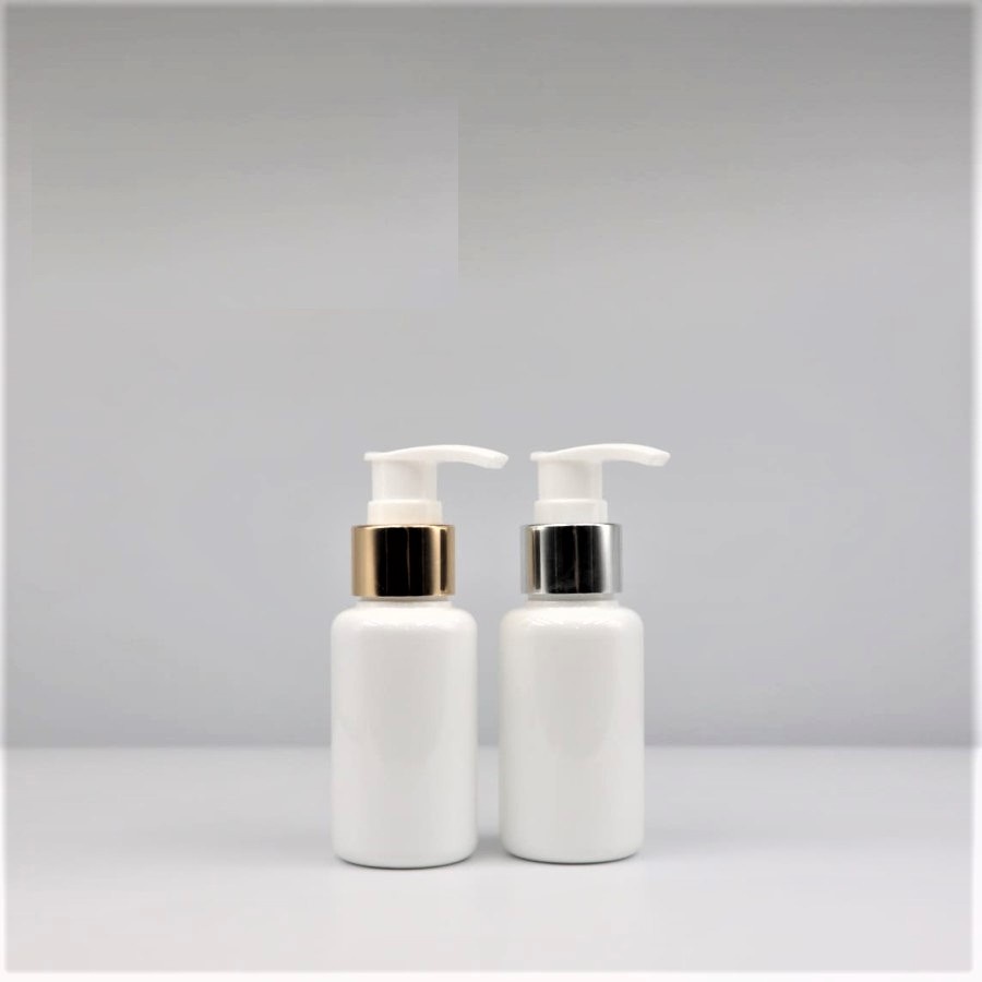 BOTOL PUMP GOLD TUBULAR 60 70ML WHITE BOTOL KOSMETIK - BOTOL 60ML 70ML TUBULAR PUTIH TUTUP PUMP GOLD