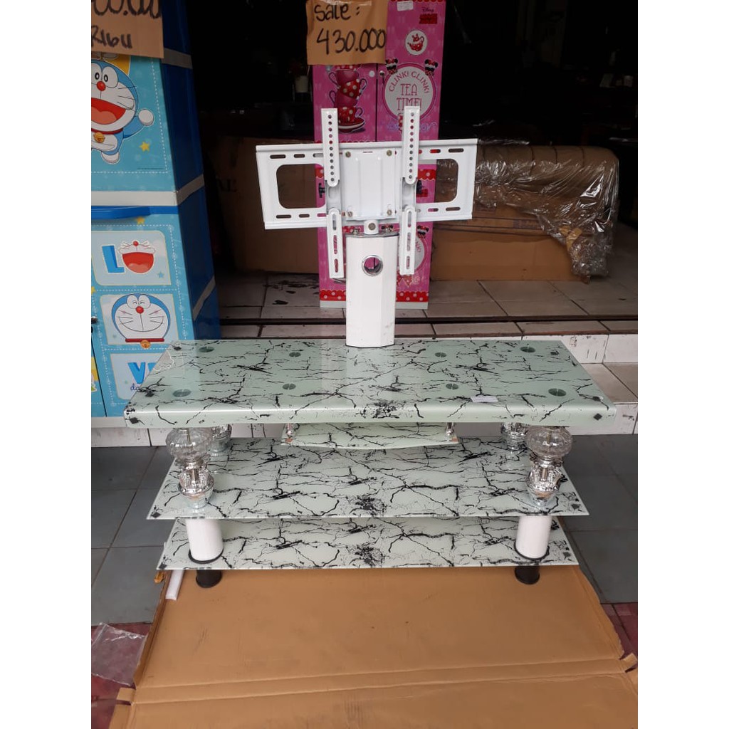 Meja Tv / Bufet tv Kaca Minimalis + Standing Breket