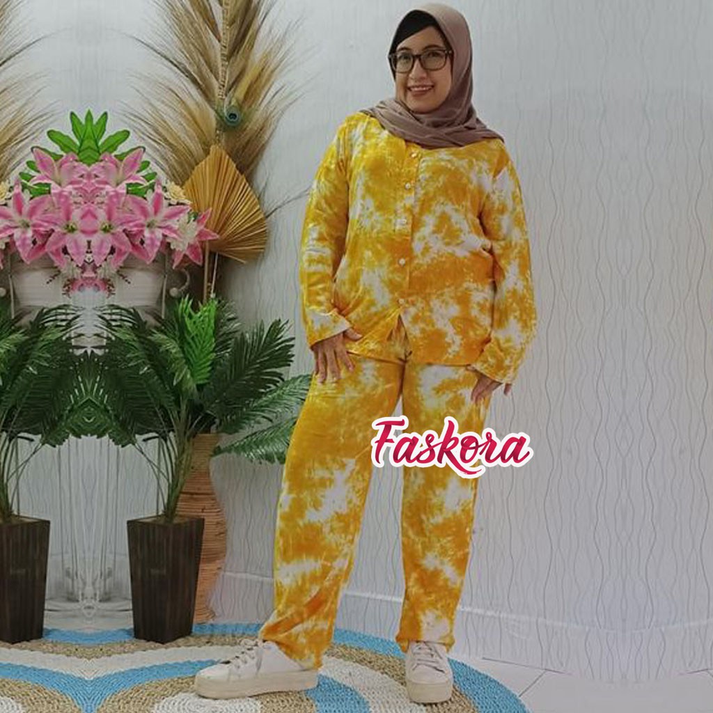 One Set Tie dye Wanita Busui Panjang - Setelan Jumbo Rayon Wanita Kekinian - Pajamas Tiedye STN02