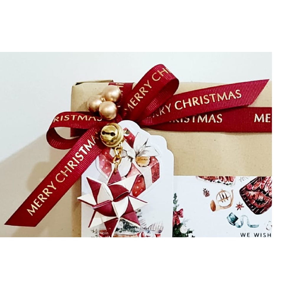 

PGM253 Per Meter Pita Grossgrain Natal 25 mm Merry Christmas Xmas Premium Ribbon Nyonya Lie