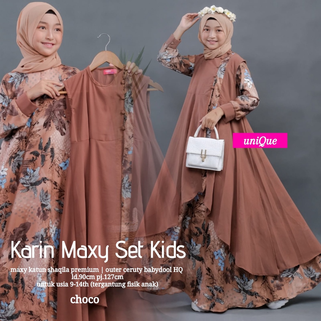 Karin Maxy Set Kids Gamis Anak Terbaru By Unique Katun Linen Rami Import Premium Baju Dress Anak Rem