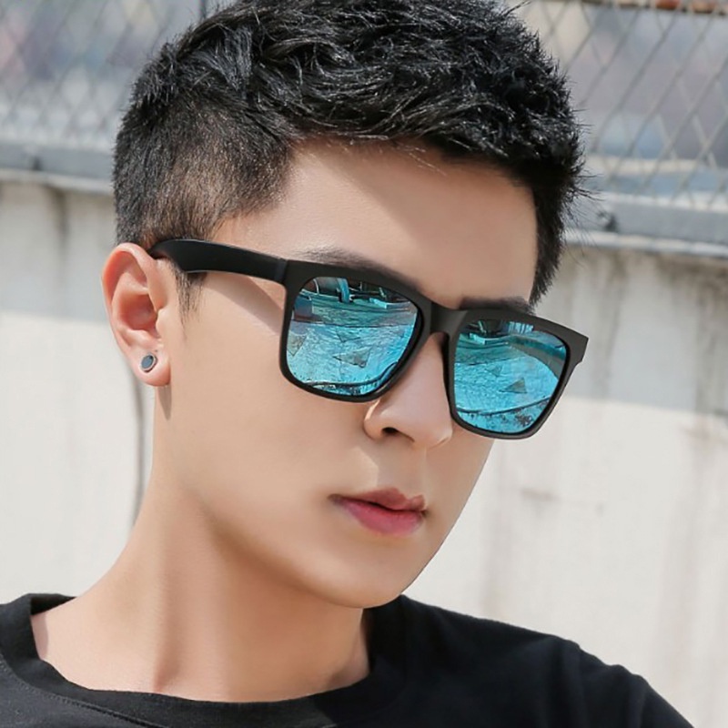 COD❤️Kacamata Hitam Pria lensa reflektif Sunglasses Retro Anti-Uv Kacamata Fashion Korea Trend